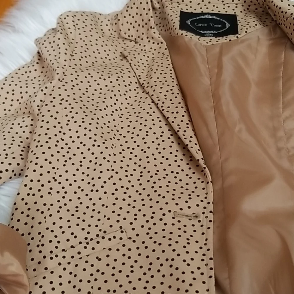 Love Tree Tan with black polka dots lined Blazer